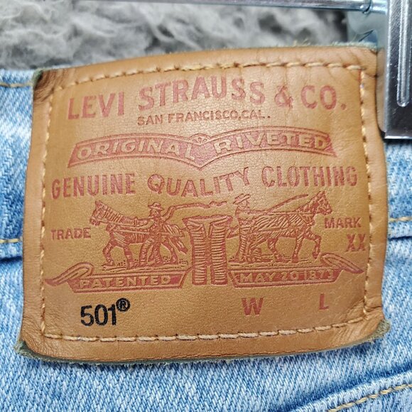 Levis Jeans Womens 24 Blue 501 Premium Big E Straight Ankle Stretch Denim - Picture 2 of 16